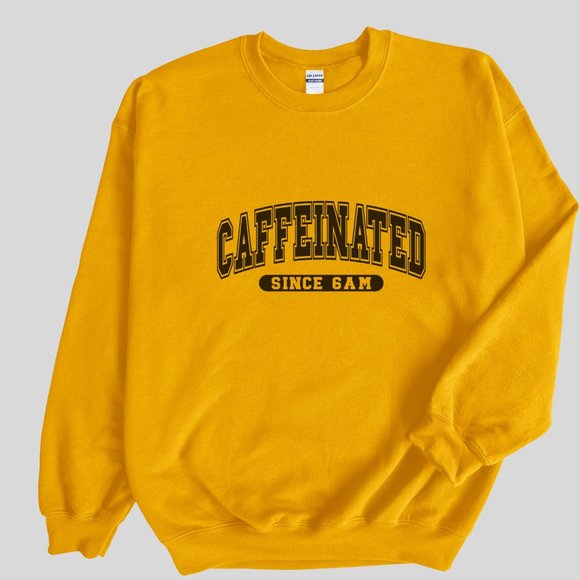 Caffeinated Since 6 AM Pink Long Sleeve Crewneck Unisex Sweatshirt - Picture 6 of 8